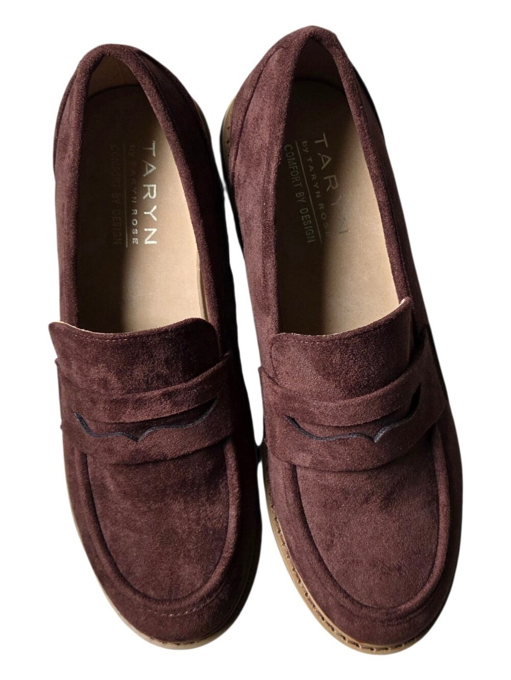 Taryn by Taryn Rose Danielle Chocolate Brown Suede Penny Loafers Size 9.5